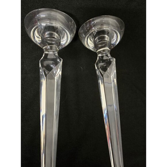 Pair of Rosenthal Bvlgari Hand Blown Clear Glass Candle Holders, 8.75" High - Picture 6 of 7